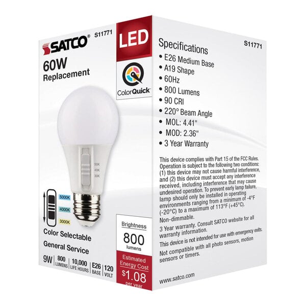 Satco 9.5 A19/A19 LED 27K